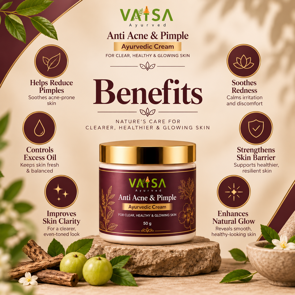 Vatsa Anti Acne & Pimple Cream — key benefits
