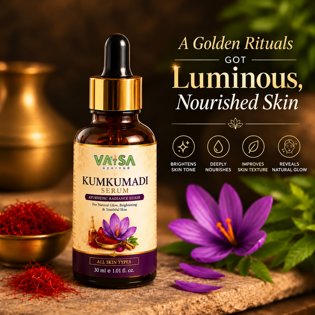 Vatsa Kumkumadi Serum — a golden ritual for luminous, nourished skin