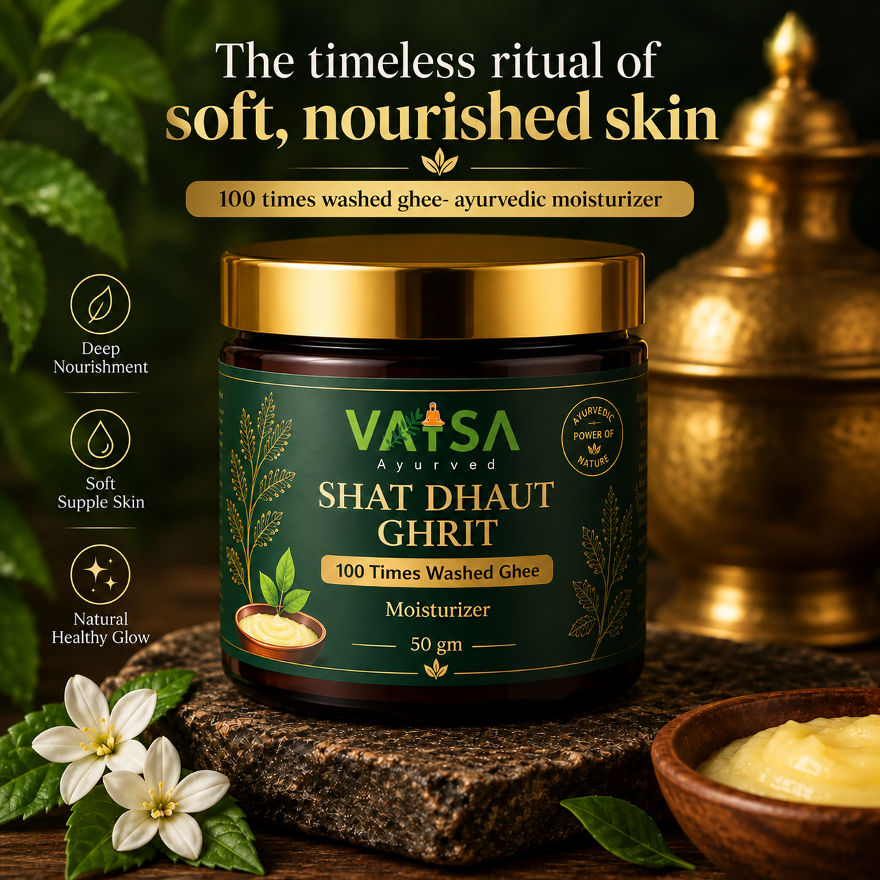 Vatsa Shata Dhauta Ghrita — the timeless ritual of soft, nourished skin