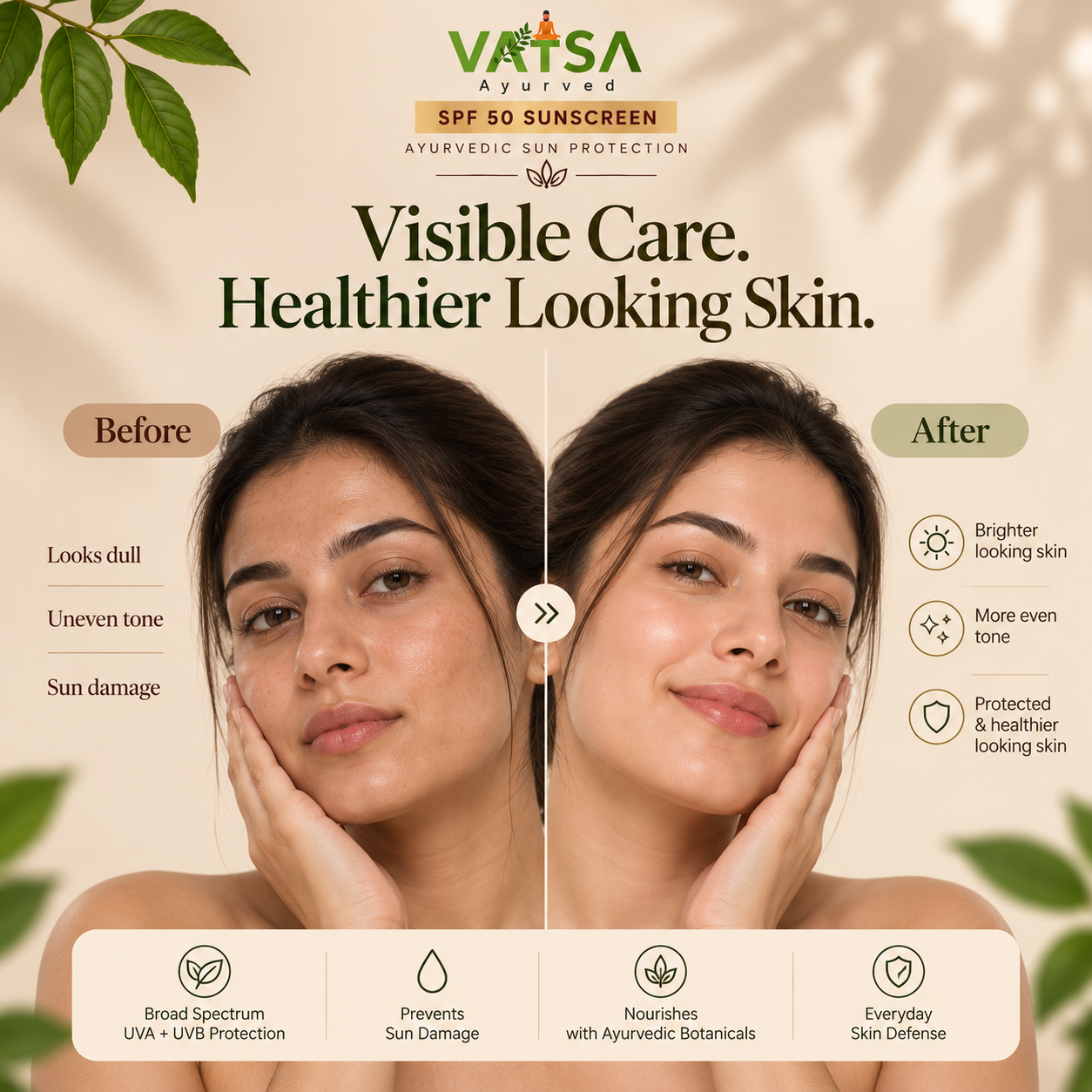 Vatsa SPF 50 Sunscreen — before and after results